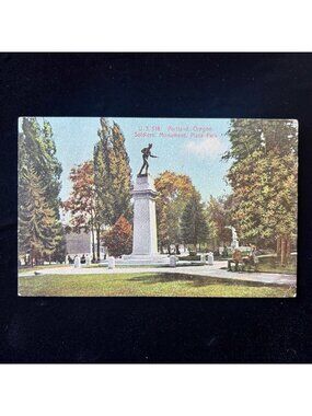 Antique Postcard 1908 Soldiers Monument Portland Oregon Bench People Hillsboro